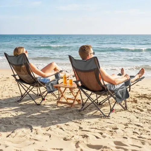VEVOR Campingstuhl faltbar, Liegestuhl mit 4 verstellbaren Positionen, Relaxsessel Liege mit Getränkehalter, Netz-Strandstuhl mit Kopfstütze & Fußstütze, trägt 100 kg , für Outdoor Camping, grau – Bild 7