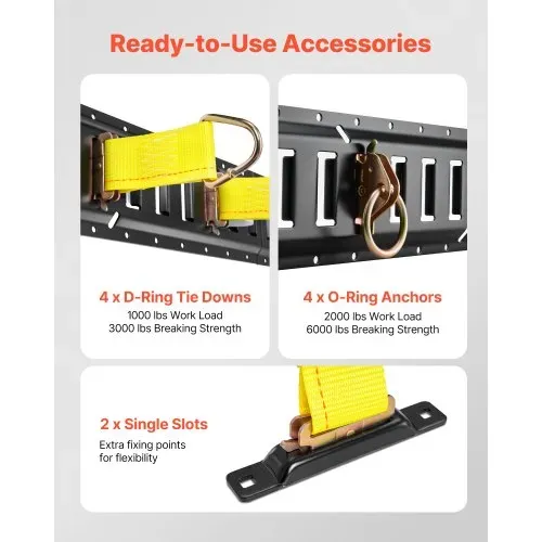 VEVOR E-Track-Zurrschienen-Set, 4er-Pack 0,6 m E-Track-Schienen, 20 Stk, inkl. 2 Ratschengurten & 4 O-Ringen & 4 Zurrgurten mit D-Ring & 2 Einzelschlitzen & 8 Endkappen, für Garagen, Lieferwagen – Bild 2