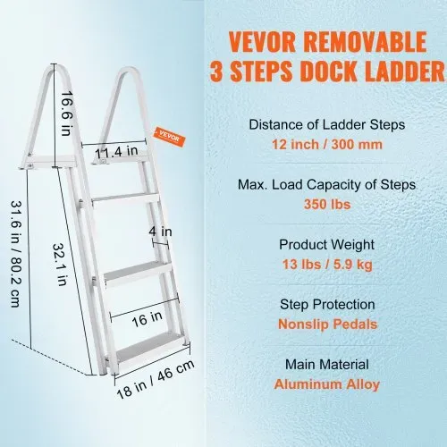 VEVOR Anlegeleiter 3 Stufen 159kg Bootsanlegeleiter abnehmbar 610x455x1225mm – Bild 6