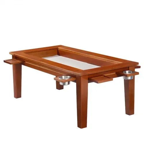VEVOR Brettspieltisch 120x60x45cm 2-in-1 Spiel- & Esstisch 136kg Belastbar, Geräumig für 4 Spieler, Massivholz, mit Abnehmbaren Tischplatten Getränkehaltern Leder-Spielmatte & Ausziehbaren Tabletts – Bild 8