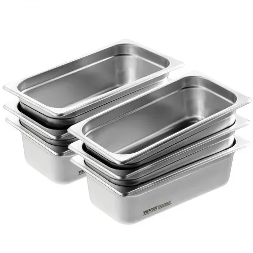 VEVOR Gastronormbehälter, Edelstahl Behälter 6 Stk. 1/3 Größe 326 x 177 x 99 mm Speisebehälter, kommerzieller Dampfpfanne Warmhaltebehälter 3,84 L Tiefe, Hotelpfanne Tisch Food Pan Buffet – Bild 8