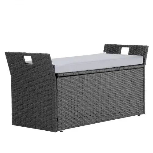 VEVOR Gartenbank mit Stauraum 180 kg, PE-Rattan-Sitzbank, Sitztruhe mit Kissen & seitlichem Griff, Aufbewahrungsbank, Sitzgelegenheit & Veranda-Dekor für Terrasse, Garten & Balkon, 104x45x52cm – Bild 10