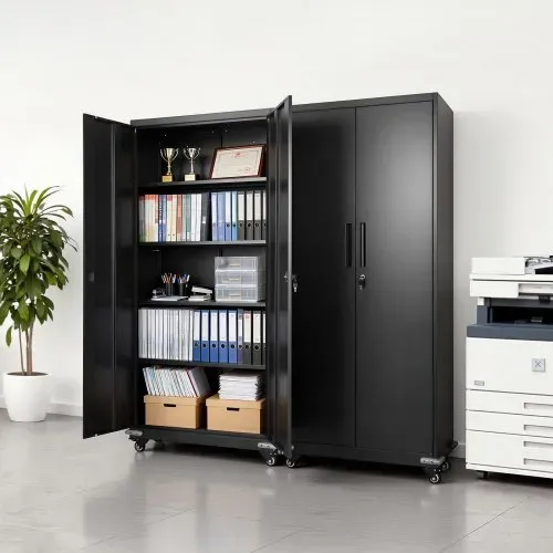 VEVOR Aktenschrank, 184,5 cm Metallschrank mit 4 Verstellbaren Einlegeböden, 2 Magnettüren & 2 Schlüsseln, Werkzeugschrank zur Aufbewahrung von Werkzeugen für Speisekammer, Lager, Keller, Büro – Bild 7