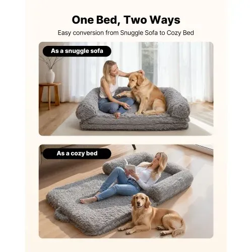 VEVOR Hundebett für Menschen & Hunde, 181x111x24cm, Memory-Schaum-Hundebett in Menschengröße, mit Seitentasche, Griff & Reißverschluss, abnehmbarer, maschinenwaschbarer Bezug, Hochflor, Dunkelgrau – Bild 4
