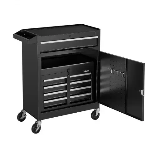 VEVOR Werkstattwagen, 2-in-1-Design, Werkzeugwagen mit 5 Schubladen & abnehmbarem Metall-Werkzeugkasten, Verriegelungsstange, Schutzauskleidung & Werkzeugregal, Garagen-Organizer für Lager, Werkstatt – Bild 9