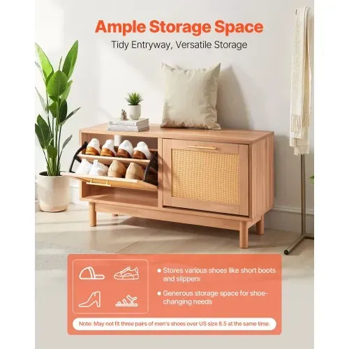 VEVOR Schuhregalbank Schuhbank (100 x 30 x 53 cm), Rattan-ähnliche Eingangsbank mit 2 Klappschubladen, Schuhregal mit 4 Fächern & 2 Rattantüren (136 kg belastbar), für Flur Wohnzimmer Schlafzimmer VEVOR Schuhregalbank Schuhbank (100 x 30 x 53 cm), Rattan-ähnliche Eingangsbank mit 2 Klappschubladen, Schuhregal mit 4 Fächern & 2 Rattantüren (136 kg belastbar), für Flur Wohnzimmer Schlafzimmer