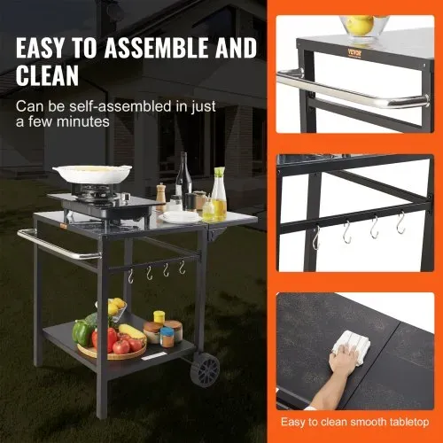 VEVOR Servierwagen Küchenwagen 97,2 x 64 x 75,5 cm Outdoor-Grill-Esswagen mit Doppelter Ablage, Beweglicher Grilltisch für die Zubereitung von Speisen, Multifunktionale Tischplatte aus Eisen Schwarz – Bild 5