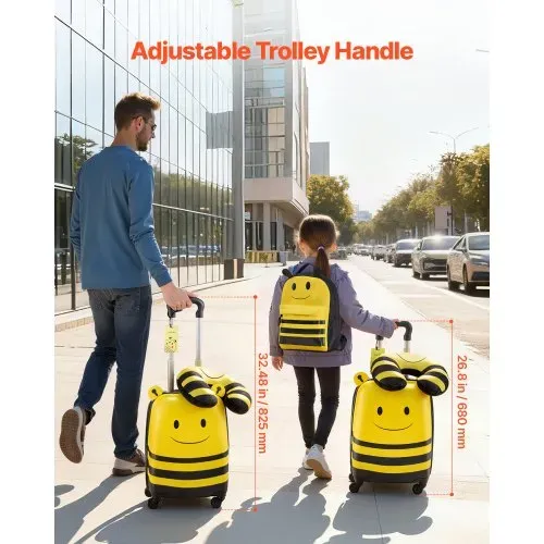 VEVOR 5 tlg. Kinderkoffer Set, 457,2 mm, Hartschalenkoffer mit Kindertrolley, Rucksack, Nackenkissen, Lunchbox & Kofferanhänge, Kofferset fürJungen & Mädchen, praktisch für Reisen Fliegen (Bienen) – Bild 4