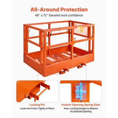 VEVOR Staplerbühne 1817x1220 mm, 907,18 kg Belastbarer Arbeitskorb aus Kohlenstoffstahl, Sicherheitskorb mit 160x60 mm Einfahrtaschen & Verriegelungsstift, Gabelstapler-Arbeitsbühne für Höhenarbeiten – Bild 3