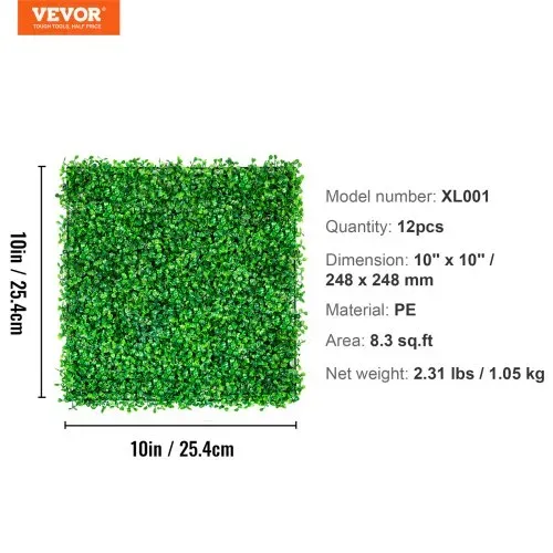 VEVOR Künstliche Hecke, 25,4 x 25,4 cm, 12 Stück, Buchsbaum-Heckenmatte, Kunstrasen-Hintergrundwand, Sichtschutzhecke, UV-geschützt, für Gartenzaun im Innen- und Außenbereich, Hinterhof – Bild 6
