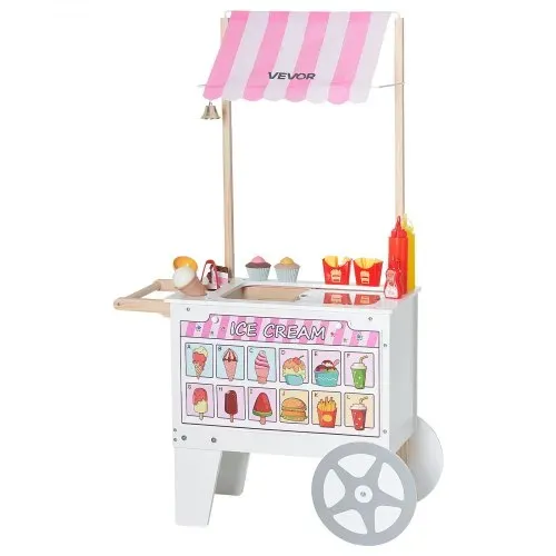 VEVOR Eiswagen für Kinder, 20+ Zubehörteile, Eisdielen-Spielzeugküche mit Eistüte, Markise & Gefrierschrank, Aufbewahrungsschubladen & umblätterbaren Speisekarten, für Kinder von 3–7 Jahren – Bild 10