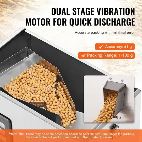 VEVOR Automatische Partikelverpackungsmaschine, 0,002–0,22 lbs/1–100 g, multifunktionale Beutel-Pulverbeutel-Beschwerungs-Füllverpackungsmaschine, Pulverfüllmaschine für Tee, Samen, Körner, Mehl, Bohn – Bild 3