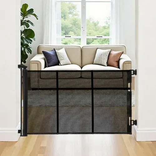 VEVOR einziehbares Babygitter Hundegitter ausziehbar auf 310 cm (B) / 795 mm (H), Treppenschutzgitter mit Sicherheitsschloss, Schutzgitter aus Netzgewebe für Treppen Flure drinnen/draußen, Schwarz – Bild 7