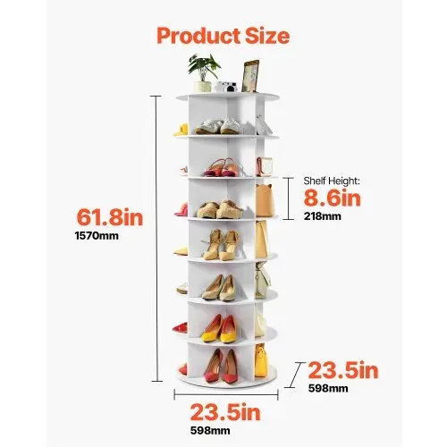 VEVOR Schuhregal Schuhschrank für 24 Paar Schuhe (6-stöckig) 360° drehbar, platzsparende Schuhaufbewahrung, Schuhablage für Schlafzimmer Wohnzimmer Eingangsbereich, Weiß 598 x 598 x 1570 mm – Bild 2