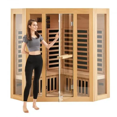 VEVOR Ferninfrarot-Holzsauna, Sauna-Spa für Zuhause, für 3 bis 4 Personen, Niedrige EMF-Ferninfrarot-Sauna aus Hemlockholz mit gehärteter Glastür & Bluetooth-Lautsprechern & Farblichttherapie, 2470 W für den Innenbereich – Bild 8