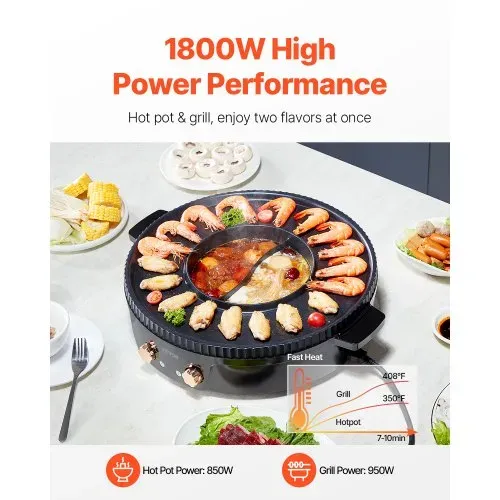 VEVOR Hot Pot mit Grill 1800 W 2 in 1 elektrischer rauchfreier Grill, koreanischer BBQ-Grill Feuertopf mit separater doppelter Temperaturregelung, antihaftbeschichtete Pfanne, für 2–8 Personen VEVOR Hot Pot mit Grill 1800 W 2 in 1 elektrischer rauchfreier Grill, koreanischer BBQ-Grill Feuertopf mit separater doppelter Temperaturregelung, antihaftbeschichtete Pfanne, für 2–8 Personen