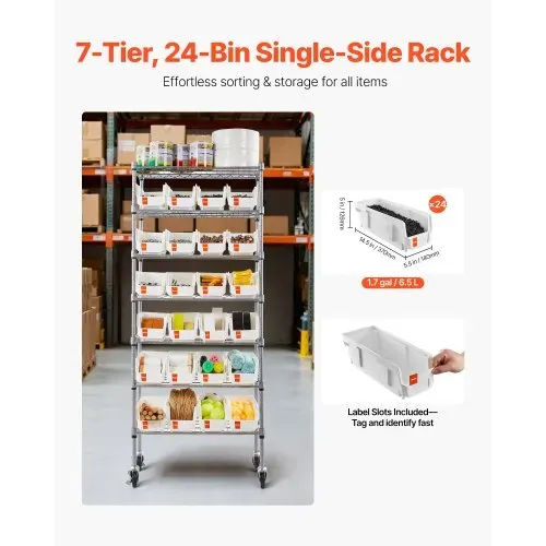 VEVOR Standregal, Lagerregal mit 7 Ebenen & 24 kleinen Stapelboxen, Bücherregal, Küchenregal mit Rollen, Werkzeugorganizer für Garage, Büro, Restaurant, Klassenzimmer, Küche, 600x350x1480mm VEVOR Standregal, Lagerregal mit 7 Ebenen & 24 kleinen Stapelboxen, Bücherregal, Küchenregal mit Rollen, Werkzeugorganizer für Garage, Büro, Restaurant, Klassenzimmer, Küche, 600x350x1480mm