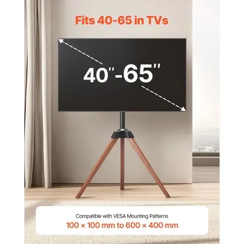VEVOR TV-Ständer mit Stativ-Staffelei für 1016-1651 mm flach & Curved-TVs bis zu 45 kg, 18° Links-Rechts-Drehung, tragbarer Fernsehständer mit Beinen aus Holz für Schlafzimmer Wohnzimmer Studio VEVOR TV-Ständer mit Stativ-Staffelei für 1016-1651 mm flach & Curved-TVs bis zu 45 kg, 18° Links-Rechts-Drehung, tragbarer Fernsehständer mit Beinen aus Holz für Schlafzimmer Wohnzimmer Studio