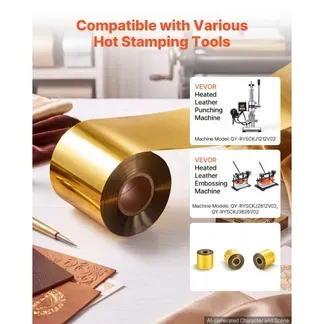 VEVOR Heißprägefolie 6 cm x 120 m Extra lange Goldfolienrolle Meterware, Kompatibel mit der VEVOR Stanz- & Prägemaschine für Beheiztes Leder, Satte Farben, Feine Textur, für Papier Holz & Kunststoff VEVOR Heißprägefolie 6 cm x 120 m Extra lange Goldfolienrolle Meterware, Kompatibel mit der VEVOR Stanz- & Prägemaschine für Beheiztes Leder, Satte Farben, Feine Textur, für Papier Holz & Kunststoff
