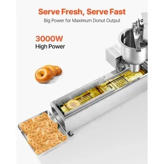 VEVOR kommerzielle automatische Donut Maschine Maker, einreihige Herstellungsausrüstung aus Edelstahl (90 Stk./h) elektrische Donut-Fritteuse mit 3 Formengrößen für Bäckereien Restaurants Café VEVOR kommerzielle automatische Donut Maschine Maker, einreihige Herstellungsausrüstung aus Edelstahl (90 Stk./h) elektrische Donut-Fritteuse mit 3 Formengrößen für Bäckereien Restaurants Café