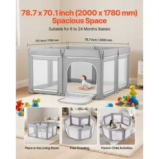 VEVOR Baby-Laufstall, 200 x 178 cm, Laufgitter für Kleinkinder, faltbarer Spielplatz mit Reißverschlusstür & weichem, atmungsaktivem Netz, Sicherheits-Aktivitätszentrum für drinnen und draußen VEVOR Baby-Laufstall, 200 x 178 cm, Laufgitter für Kleinkinder, faltbarer Spielplatz mit Reißverschlusstür & weichem, atmungsaktivem Netz, Sicherheits-Aktivitätszentrum für drinnen und draußen