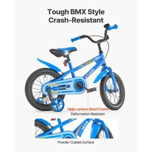 VEVOR Kinderfahrrad, 14 Zoll BMX-Stil-Fahrrad, empfohlene Kindergröße 95-116 cm, Stützräder inklusive, 4-8 Jahren Kinder, Kleinkinderfahrrad für Jungen und Mädchen zum Fahrradlernen, blau – Bild 3