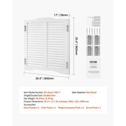 VEVOR Saloontür 900x28x900 mm, Schwingtür mit Scharnieren & Beschlagsatz, Flügeltür, einfach zu installieren, gewölbte Innenschwingtüren für Cafés, Flur, Küche, Bar, Pub, Eingang, weiß – Bild 6
