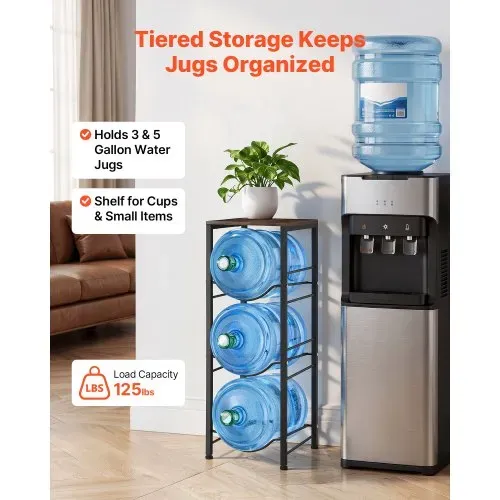 VEVOR Wasserkrughalter Metall, 4-Stufig, für 3 Wasserflaschen, Wasserkrugregal mit Ablagefach, Wasserspenderregal Wasserbehälterregal für Küche, Büro & Wohnzimmer, Schwarz & Braun VEVOR Wasserkrughalter Metall, 4-Stufig, für 3 Wasserflaschen, Wasserkrugregal mit Ablagefach, Wasserspenderregal Wasserbehälterregal für Küche, Büro & Wohnzimmer, Schwarz & Braun