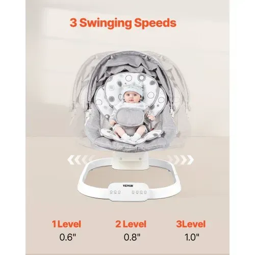 VEVOR Babyschaukel, Babywippe mit 3 Geschwindigkeiten & 3 Sitzpositionen, IMD-Touchpanel, Fernbedienung, Bluetooth & 10 voreingestellten Liedern, für Kinder im Alter von 0–9 Monaten bis zu 9 kg – Bild 2