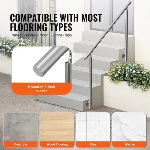 VEVOR Handläufe für Außentreppen, 150 cm langes Treppengeländer-Set, Übergangsgeländer aus Edelstahl mit Montagesatz, doppelsäulige Treppenhandläufe für Senioren, Veranda und Terrasse, seitliche Montage – Bild 4