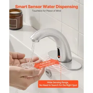 VEVOR berührungsloser Waschtischhahn (gebürstetes Nickel) automatische Waschtischarmatur, freihändiger Toilettenhahn, batteriebetriebener Wasserhahn mit einstellbarer Kalt-/Warmtemperatur VEVOR berührungsloser Waschtischhahn (gebürstetes Nickel) automatische Waschtischarmatur, freihändiger Toilettenhahn, batteriebetriebener Wasserhahn mit einstellbarer Kalt-/Warmtemperatur