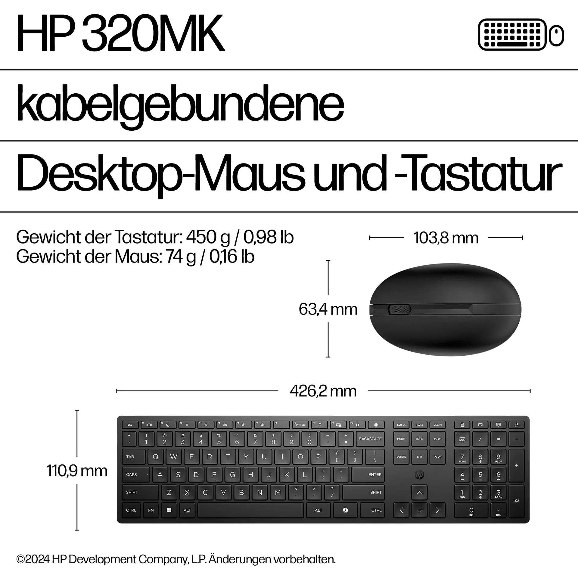 HP Wired Desktop 320MK Maus und Tastatur – Bild 3