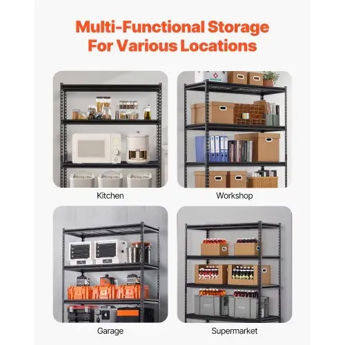 VEVOR Lagerregale, 1361 kg, 5-stufiges Schwerlastregal für die Garage, 508x1219,2x1828,8 mm, verstellbares Steckregal, Kellerregal, Industrieregal, Allzweckregal, für Küche, Lager, Keller, schwarz – Bild 5