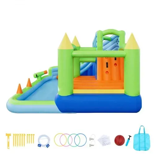 VEVOR Aufblasbare Wasserhüpfburg (344 x 374 x 213 cm), Hüpfburg mit Wasserrutsche & Hüpfburgelementen & Basketballkorb & Planschbecken & Wasserringwurfspiel, für 3–4 Kinder (3 bis 8 Jahre Alt) – Bild 9