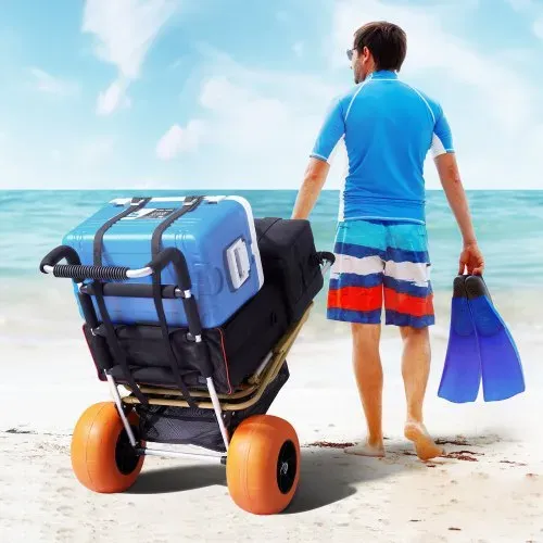 VEVOR Strandkarre Bollerwagen Sandwagen, Strandwagen 74,84 kg Tragkraft, zusammenklappbarer Sandwagen aus Aluminium 685-1135 mm einstellbare Höhe, Wagen für den Strand 76 x 39 cm Ladefläche – Bild 7