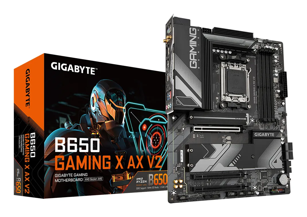 GIGABYTE B650 GAMING X AX V2 Mainboard – AMD Ryzen 9000er-Serie, 8+2+2 Phasen VRM, bis zu 8000 MHz DDR5 (OC), 1xPCIe 5.0 + 2xPCIe 4.0 M.2, 2,5 GbE LAN, WIFI 6E, USB 3.2 Gen 2 GIGABYTE B650 GAMING X AX V2 Mainboard – AMD Ryzen 9000er-Serie, 8+2+2 Phasen VRM, bis zu 8000 MHz DDR5 (OC), 1xPCIe 5.0 + 2xPCIe 4.0 M.2, 2,5 GbE LAN, WIFI 6E, USB 3.2 Gen 2