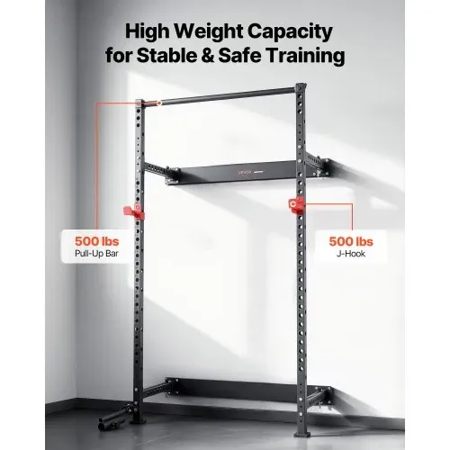 VEVOR Power Cage Klappbar 454 kg Belastbar, Wandmontiertes Power Rack, Multifunktionales Krafttrainingsgerät mit Landminenbefestigung & verstellbaren J-Haken & Klimmzugstange für Heimfitnessstudio – Bild 3