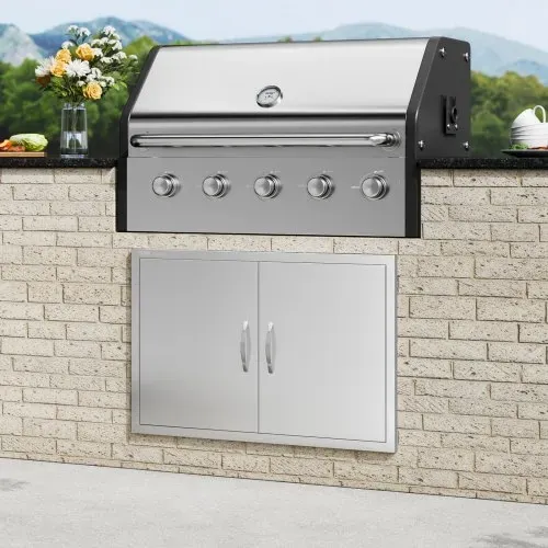 VEVOR Grill-Zugangstür, 915 x 610 x 46 mm, Doppelte Außenküchentür, Flächenbündig Montierte Edelstahltür, Vertikale Wandtür mit Griffen, für Grillinsel, Grillstation, Außenschrank usw. – Bild 7