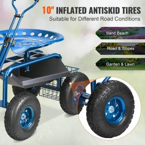 VEVOR Rollsitz Werkstattwagen aus Stahl bis 136kg belastbar Gartenwagen mit 25cm Griff und 45-54cm höhenverstellbarem Sitz Rollwagen 30PSI Reifendruck Arbeitssitz Gartensitz blau – Bild 3