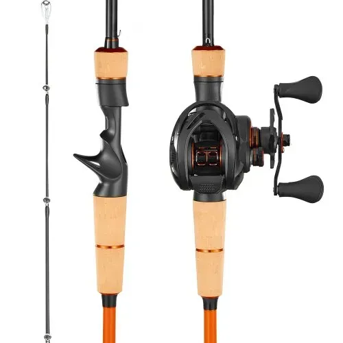 VEVOR Angelrute und Angelrolle (Baitcasting) im Set, 2 m Rute aus Kohlefaser (IM7), Bassangelruten-Set mit 6+1 Kugellagern & Übersetzung 7,0:1 & Korkgriff, rechtshändiges Angelset VEVOR Angelrute und Angelrolle (Baitcasting) im Set, 2 m Rute aus Kohlefaser (IM7), Bassangelruten-Set mit 6+1 Kugellagern & Übersetzung 7,0:1 & Korkgriff, rechtshändiges Angelset