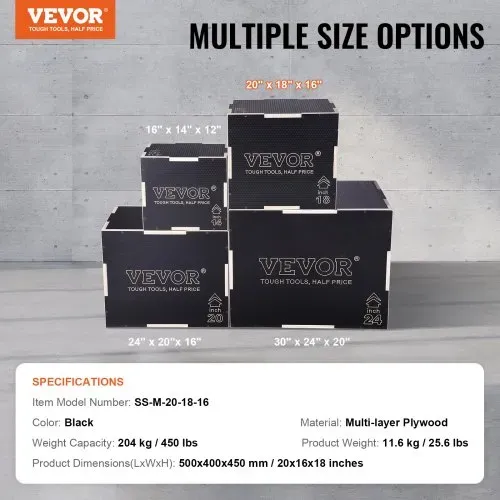 VEVOR 3-in-1-Plyometrische Sprungbox 20/18/16-Zoll-Plyobox, Sprungkasten Sprungkiste 204 kg Tragfähigkeit, Fitnessübungs-Step-Up-Box für Heimtraining, Sprungkrafttraining Schwarz Einstellbare Höhe – Bild 6
