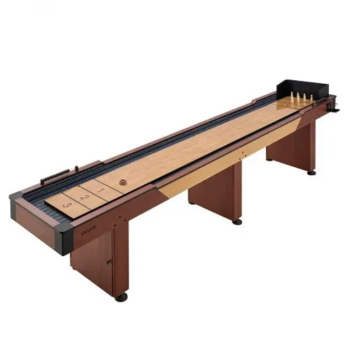 VEVOR Shuffleboard-Tisch 3,7 m 2-in-1 mit Bowling-Set und 8 Pucks Indoor, Shuffleboard mit Rustikaler Holzoptik, Kratzfester Spielfläche, Wachs und Bürste, für das Familienspielzimmer zu Hause – Bild 8
