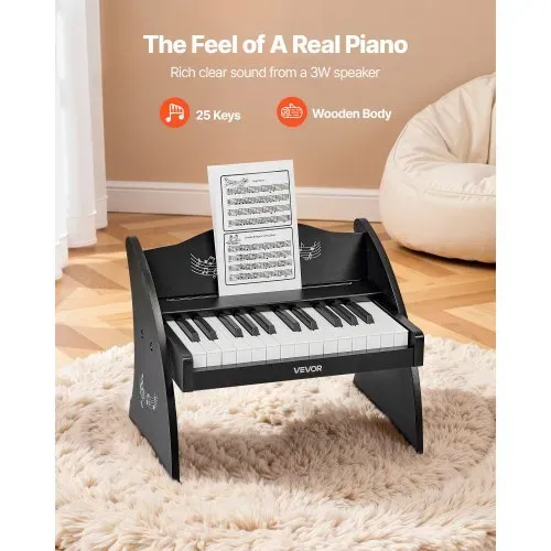 VEVOR Kinder Keyboard, 25 Tasten, Digitales Holzpiano, Holzklavier ab 3 Jahren, Mini-Musikinstrument mit Realistischem Klang, Dual-Power, Einstellbare Lautstärke, Musikalische Früherziehung, Schwarz VEVOR Kinder Keyboard, 25 Tasten, Digitales Holzpiano, Holzklavier ab 3 Jahren, Mini-Musikinstrument mit Realistischem Klang, Dual-Power, Einstellbare Lautstärke, Musikalische Früherziehung, Schwarz