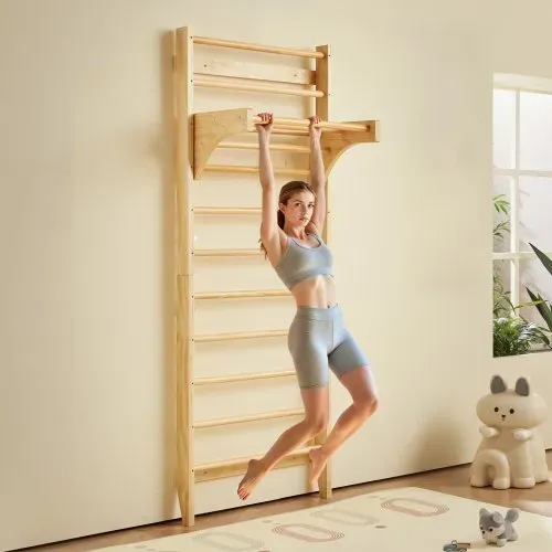 VEVOR schwedisches Leiterwand 10-stufiges Indoor-Klettergerüst aus Massivholz, 100 kg belastbare Indoor-Spielplatz-Kletterleiter Turnreck mit Klimmzugstange – Ideales Geschenk für Kinder – Bild 7