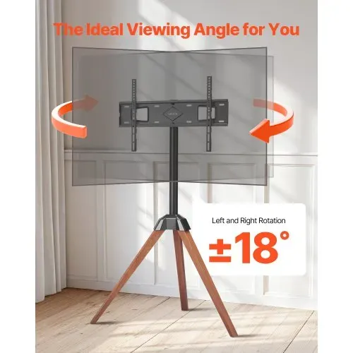 VEVOR TV-Ständer mit Stativ-Staffelei für 1016-1651 mm flach & Curved-TVs bis zu 45 kg, 18° Links-Rechts-Drehung, tragbarer Fernsehständer mit Beinen aus Holz für Schlafzimmer Wohnzimmer Studio – Bild 3