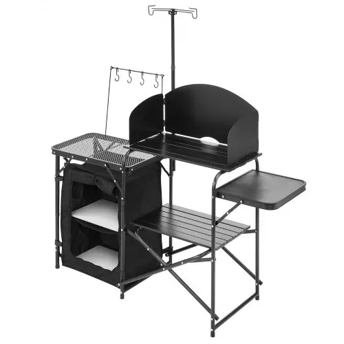VEVOR Camping Küchentisch Outdoor Kochtisch, tragbare Kochstation aus Aluminium mit Lagerschrank & Tragetasche, & abnehmbarer Windschutzscheibe, für Grillpartys Picknicks Wohnmobilreisen, schwarz – Bild 10