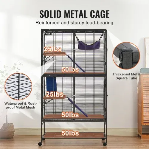 VEVOR 64,6" rollender Frettchenkäfig aus Metall, großer 4-stöckiger Critter Nation-Käfig, Kleintierkäfig mit Rampen und Tablett, einfach aufzubauen für Hausratten, Hamster, Meerschweinchen, Chinchillas, Eichhörnchen, Igel, Hasen – Bild 3