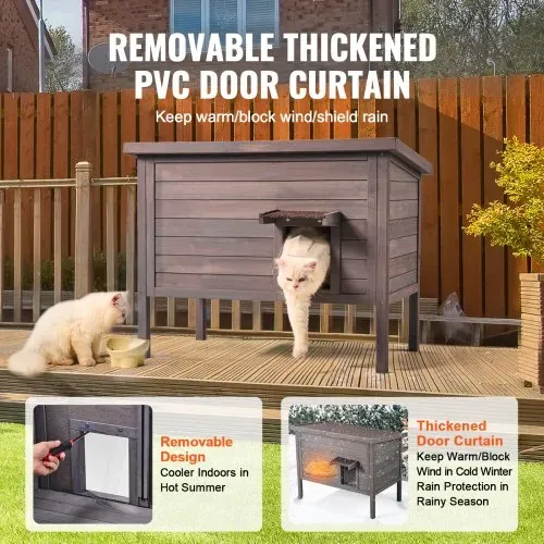 VEVOR Katzenhaus für draußen, wetterfest, Unterschlupf für Wildkatzen für mehrere Katzen, Katzen-/Kaninchenhaus aus Holz für draußen, rundum schaumisoliert, offenes Dach, Türklappen aus PVC, 86,4 cm L x 56,4 cm B x 68,6 cm H – Bild 4