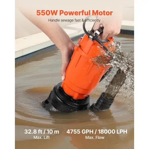 VEVOR 550W Tauchpumpe, 18000l/h, Gusseisen-Schmutzwasserpumpe mit 5,08cm Auslass, 10m max. Förderhöhe, zum Abpumpen von Schmutzwasser, für Pools, Gärten, Teiche, Keller & überflutete Bereiche VEVOR 550W Tauchpumpe, 18000l/h, Gusseisen-Schmutzwasserpumpe mit 5,08cm Auslass, 10m max. Förderhöhe, zum Abpumpen von Schmutzwasser, für Pools, Gärten, Teiche, Keller & überflutete Bereiche