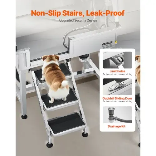 VEVOR Hundewaschstation aus Edelstahl, 870x488x1025 mm Tierpflegewanne mit Ablagetreppe, Wasserhahn, Duschkopf & Seifenhalter, Hundebadewanne, für mittelgroße & kleine Haustiere (linke Tür) – Bild 2